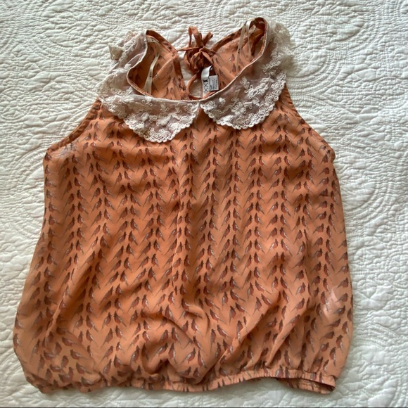 Forever 21 Sleeveless Top w/ Bird Print & Peter Pan Collar Size Small - Picture 10 of 14